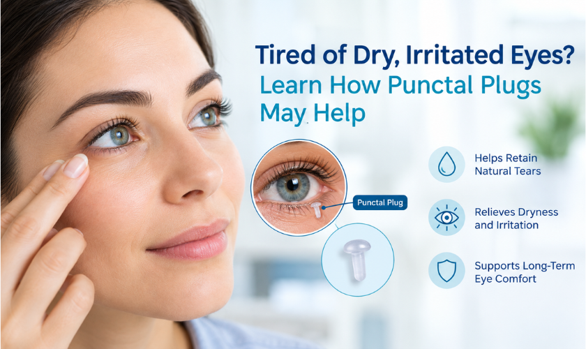 Punctal plugs for dry eye treatment at Eado Eye Studio in Houston, TX